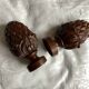 Set of 2 old pine cone shaped wooden tips