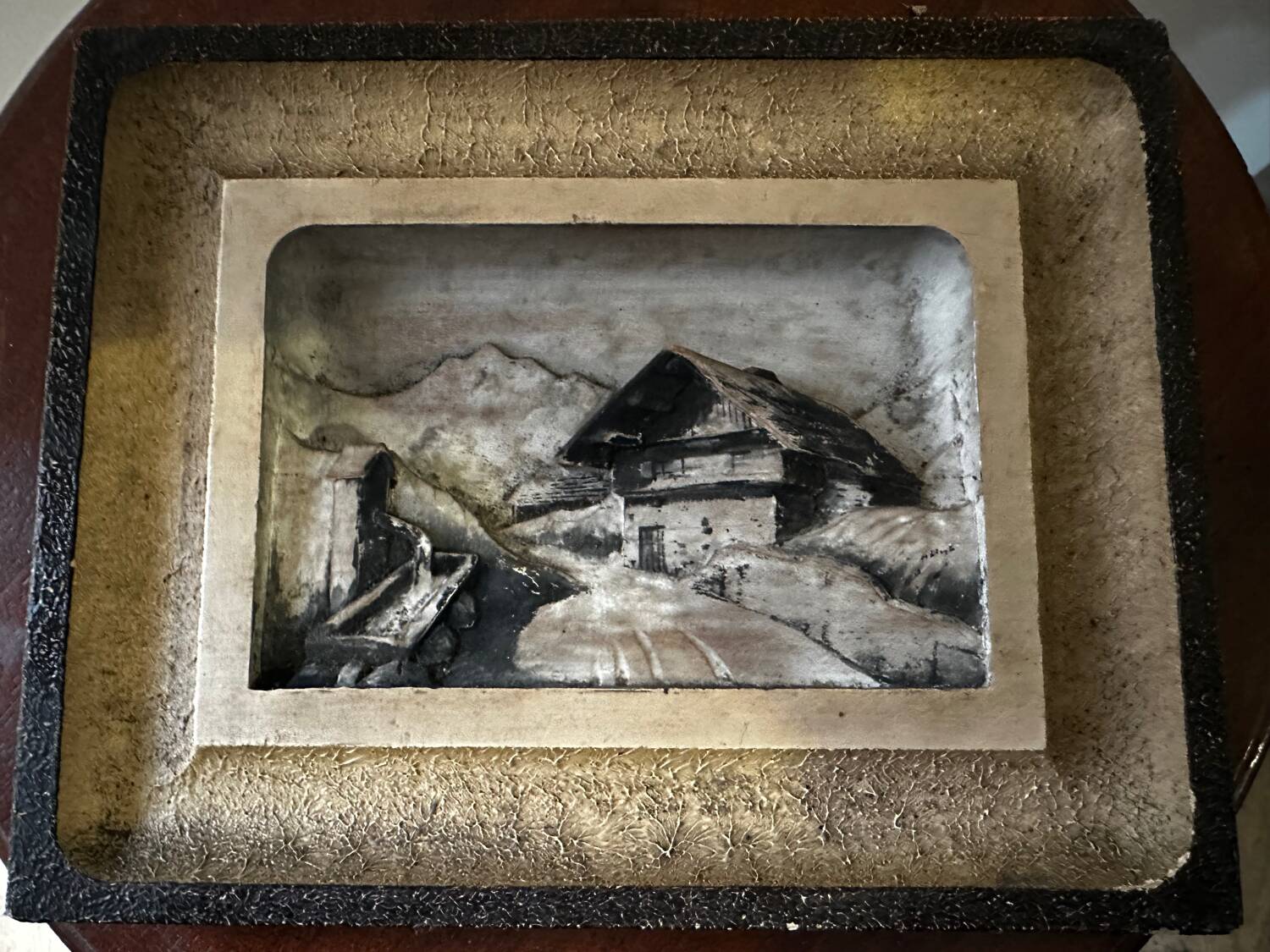 Carved and painted alpine tableau