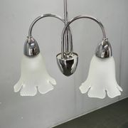 1950s Chrome and Floral Glass Chandelier by Elektroinstala Děčín