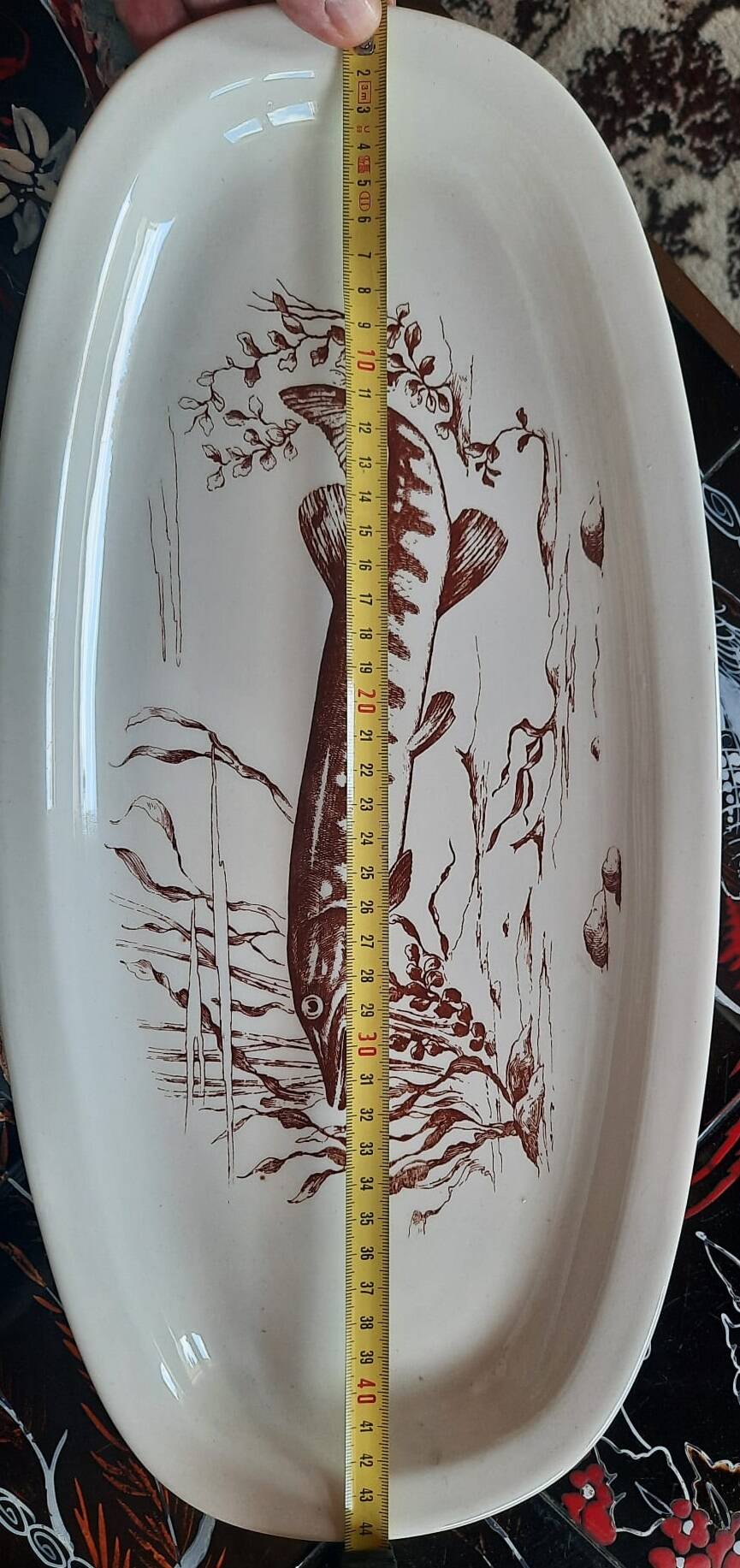 Flat fish service and 6 plates - Gien earthenware