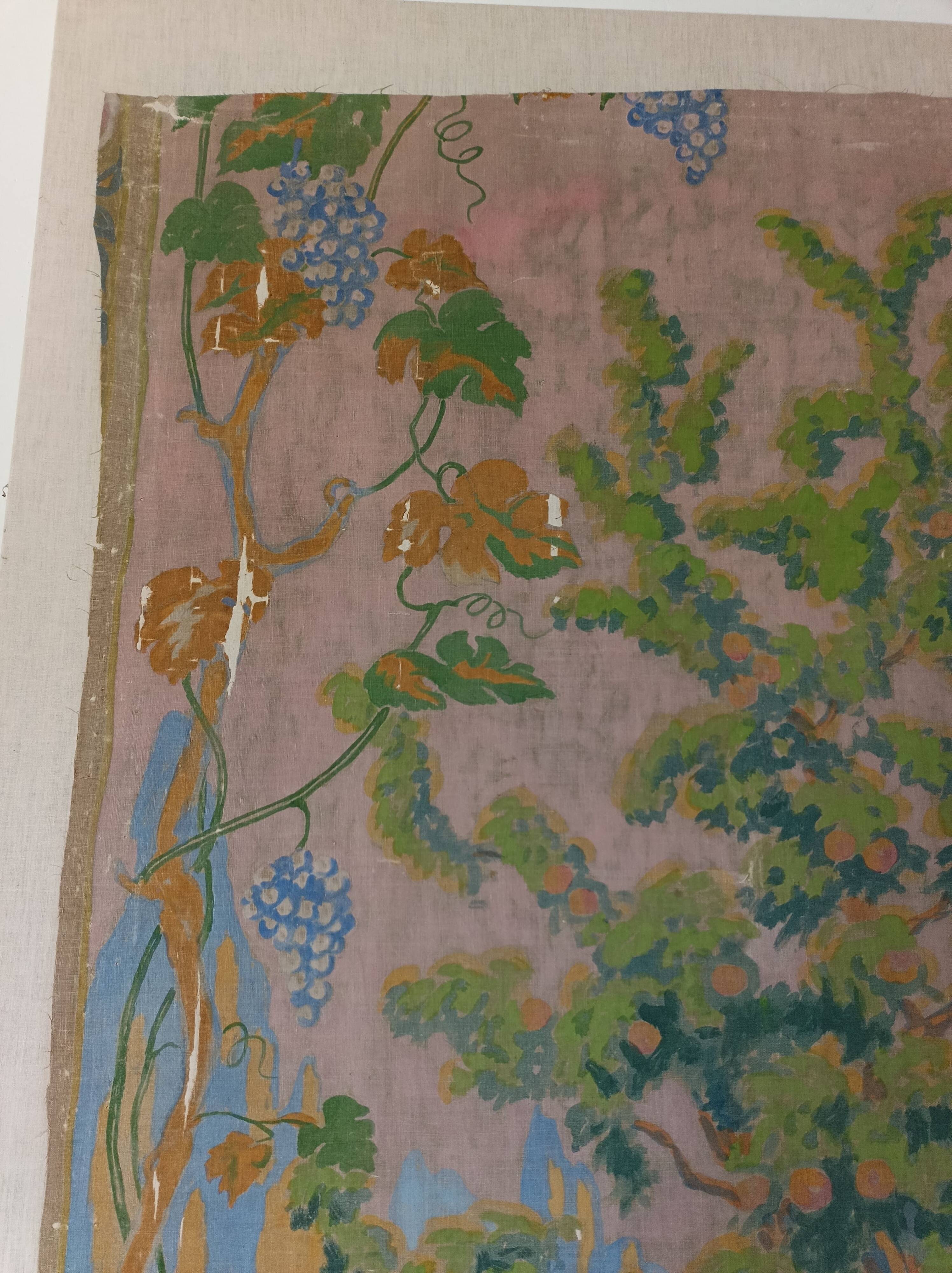 Large painting on canvas from the 20th century mounted on a frame - rural scene.