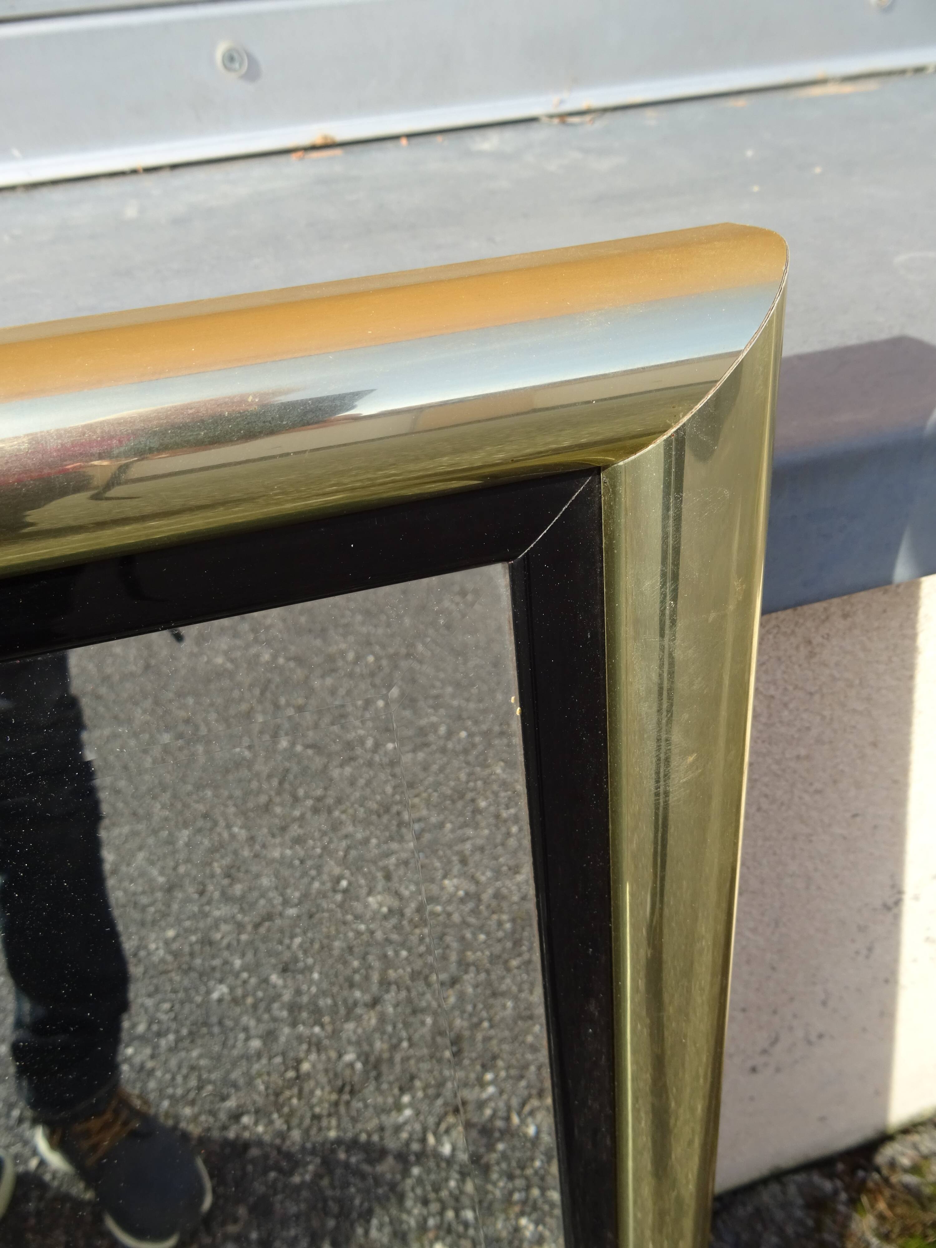 Brass and plexiglass mirror, 80s design