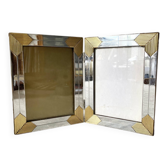 Double hanging frame, 70s-80s in gold and silver metal