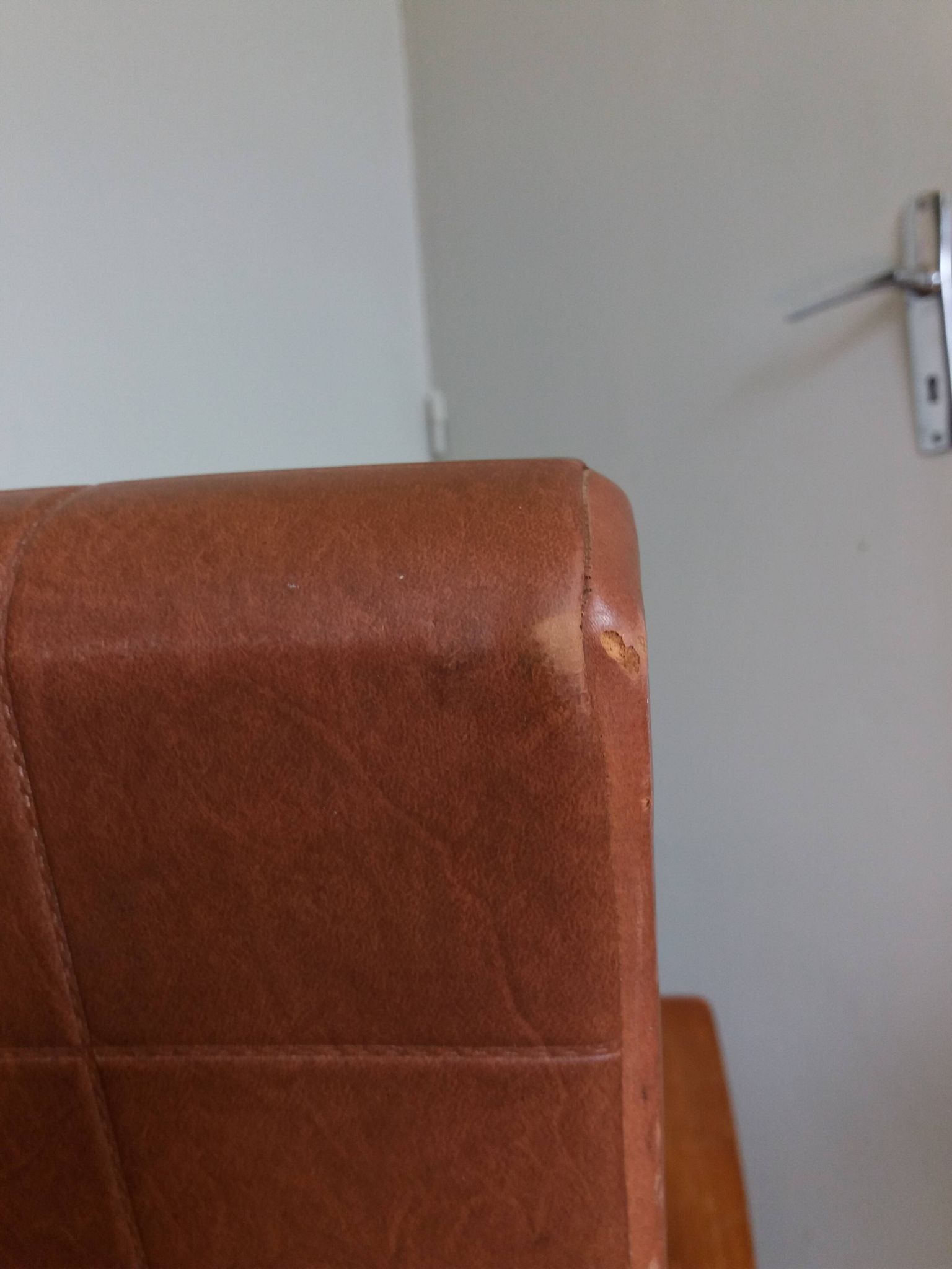 Scandinavian armchair in brown leatherette and wood