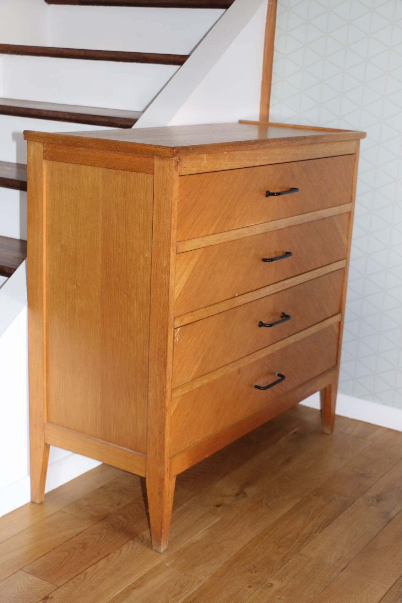 Chest of drawers with 4 drawers, light oak, 1960s