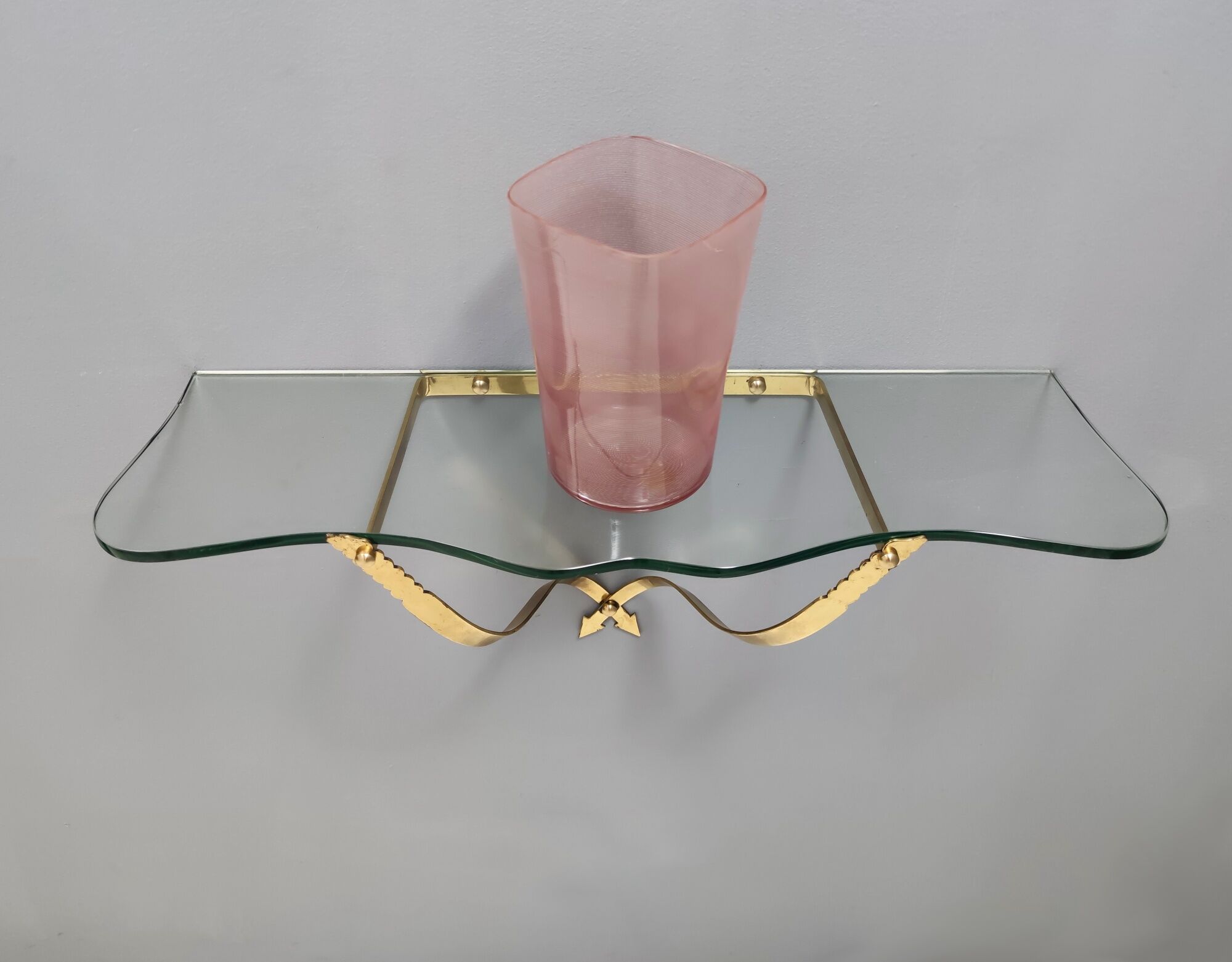 Vintage Crystal and Brass Wall-Mounted Console Table by Cristal Art, Turin Italy