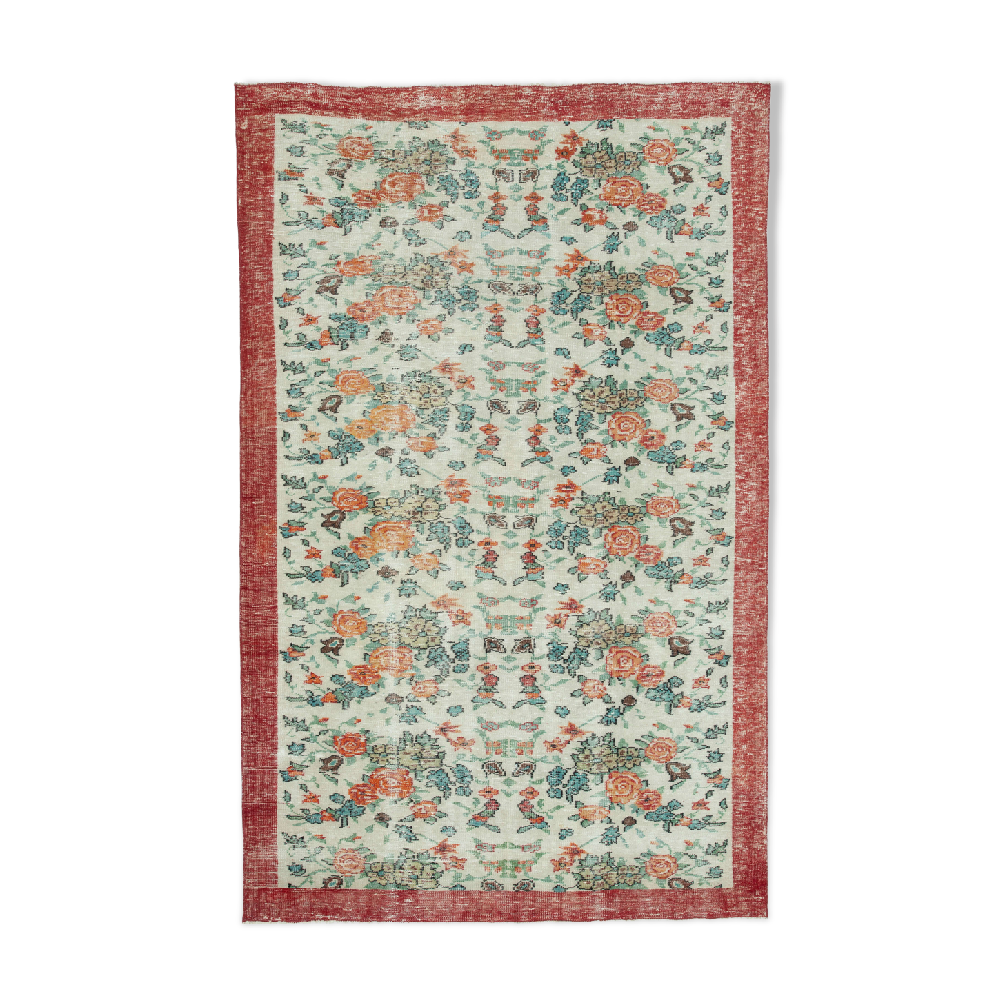 Handmade antique oriental beige rug 188 cm x 295 cm