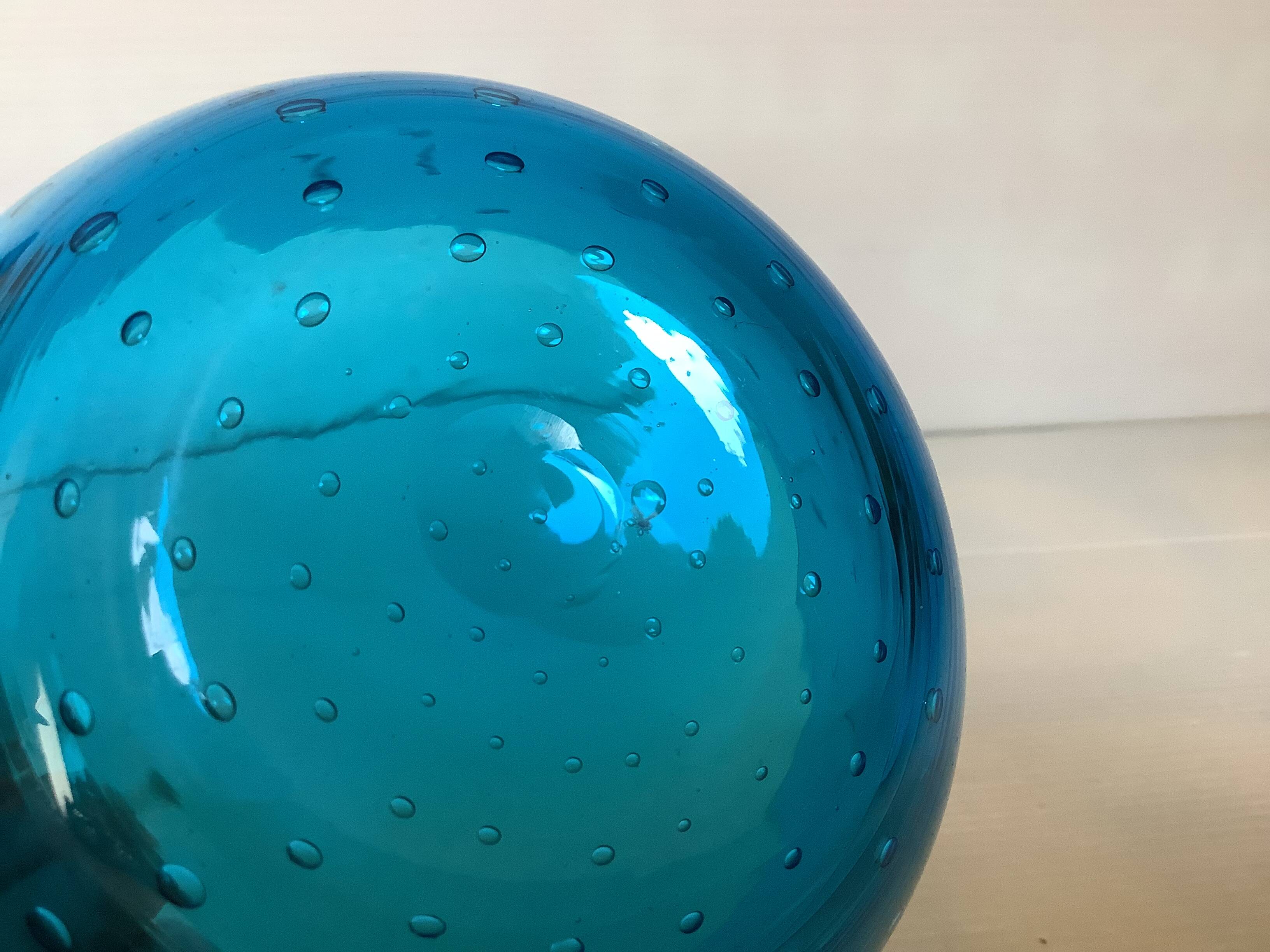 Blue glass bowl with bubbles, Murano style.