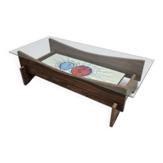 Table basse de style mid-century avec panneau en carreaux de céramique, années 1970
