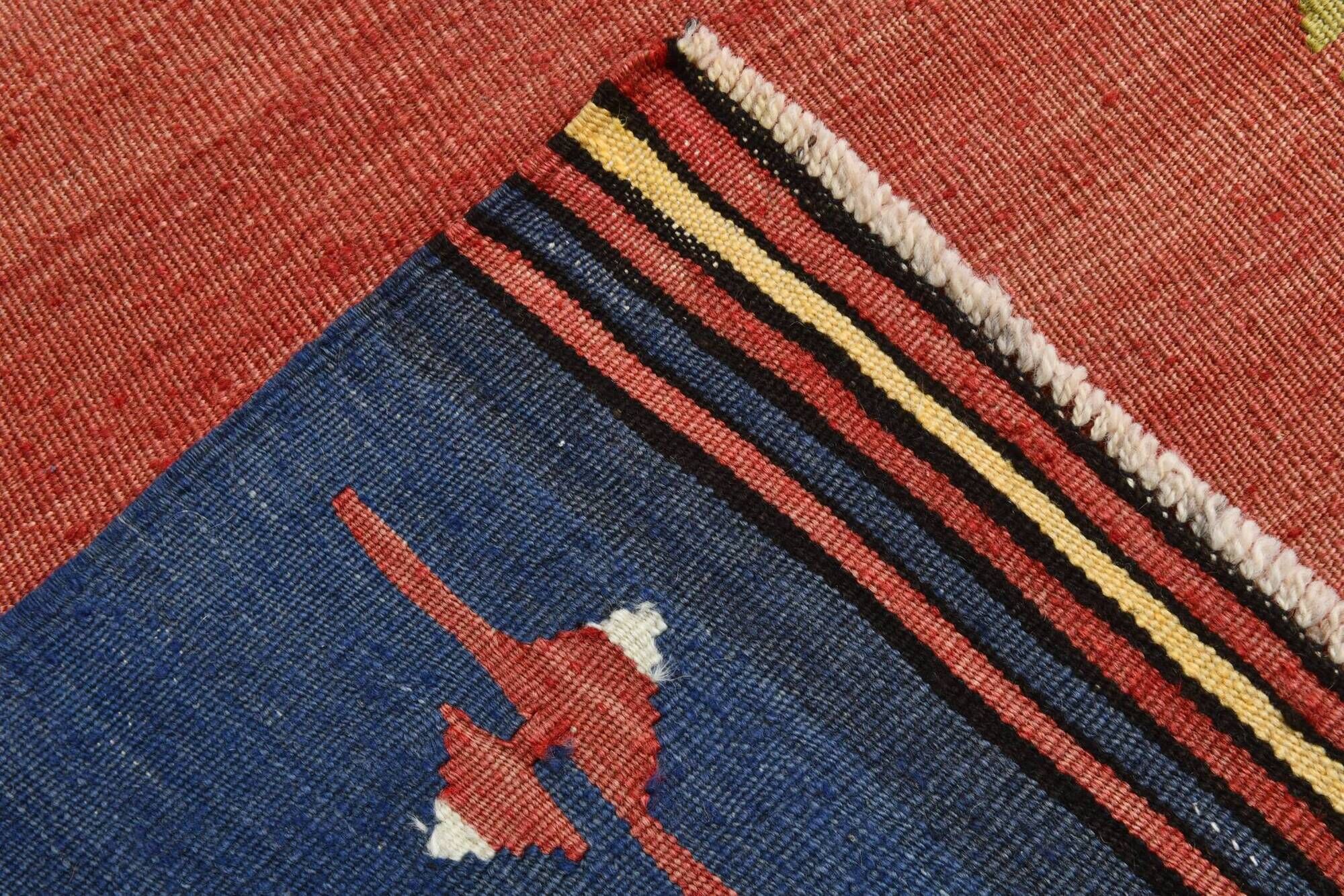 5x10 Blue and Red Vintage Kilim Rug, Handwoven Wool Area Rug, 149x291Cm