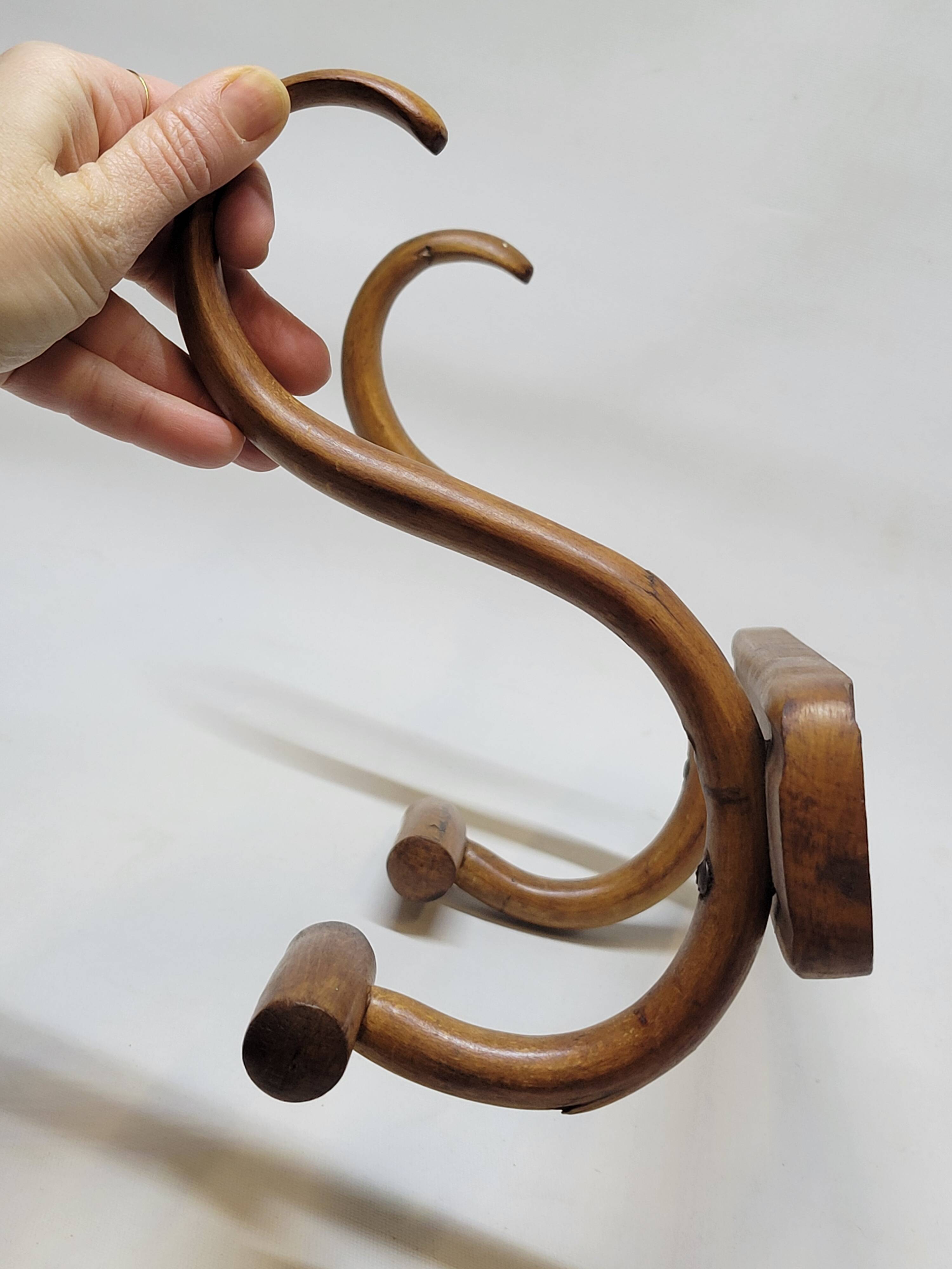 Double Bistro Coat Rack Curved Wooden Hanger Early 20th Century