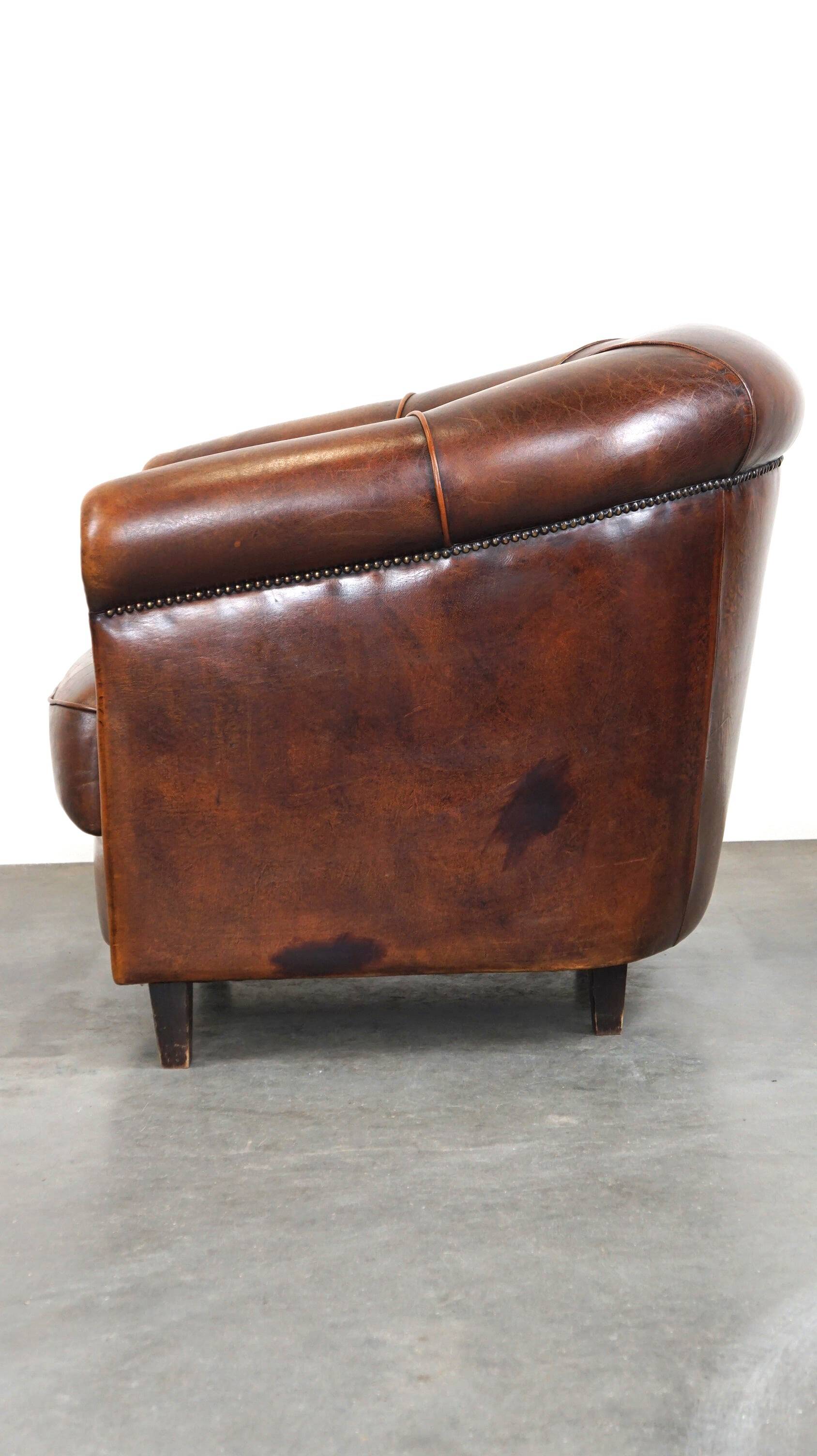 Charming, classy, and comfortable sheepskin leather club armchair