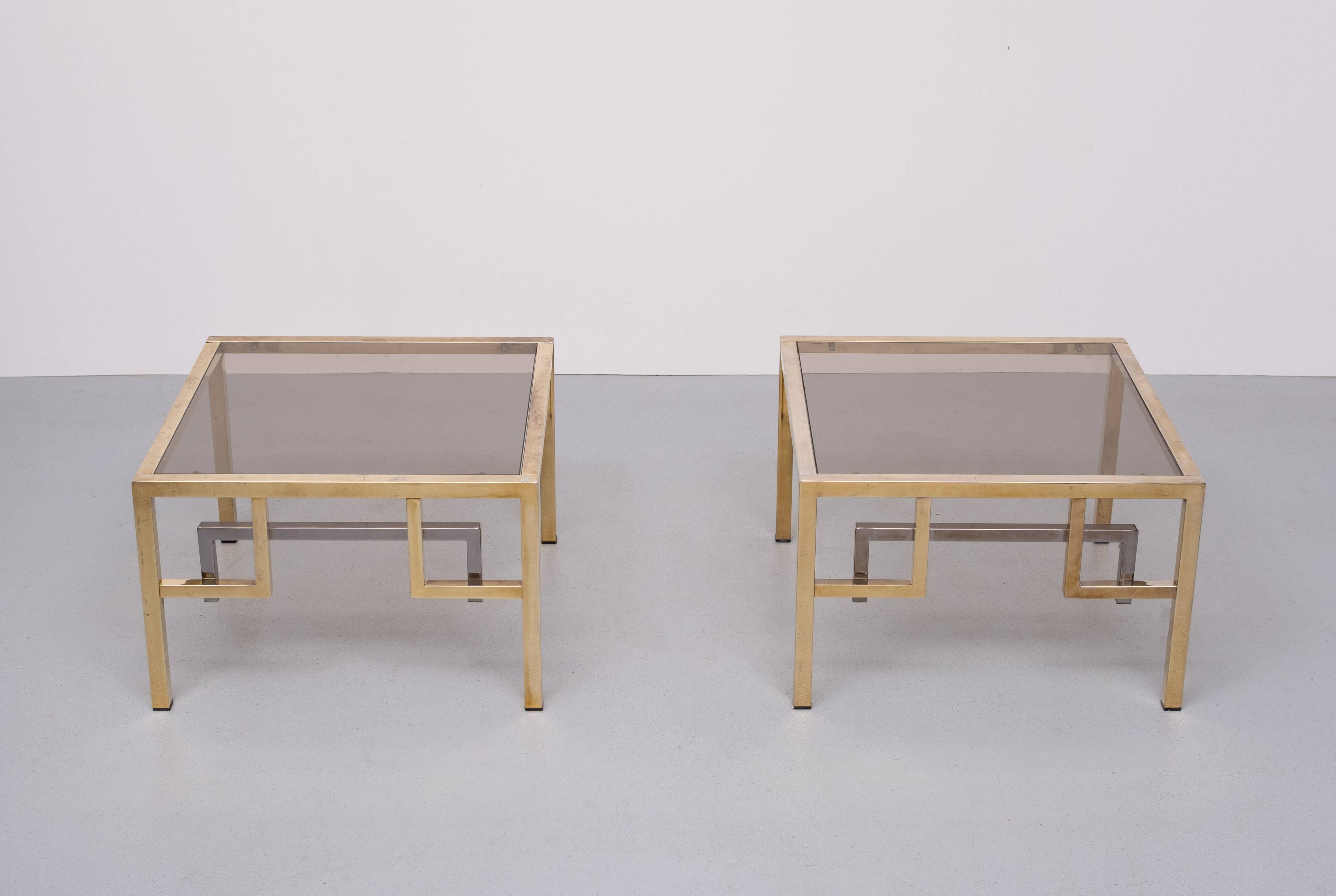 Pair Brass square side tables Belgo Chrome 1970s Belgium