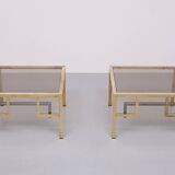 Pair Brass square side tables Belgo Chrome 1970s Belgium