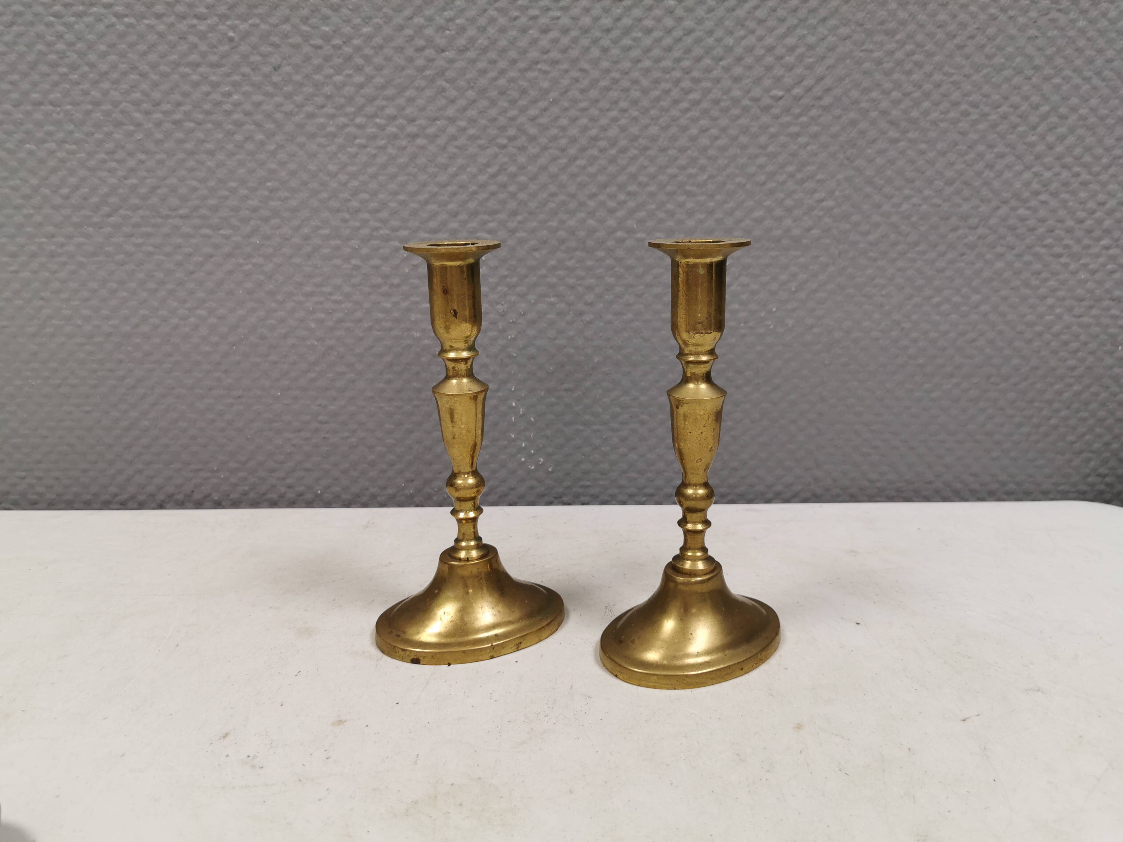 A set of vintage brass candlesticks, made by MALM Denmark in the 1960-70s.