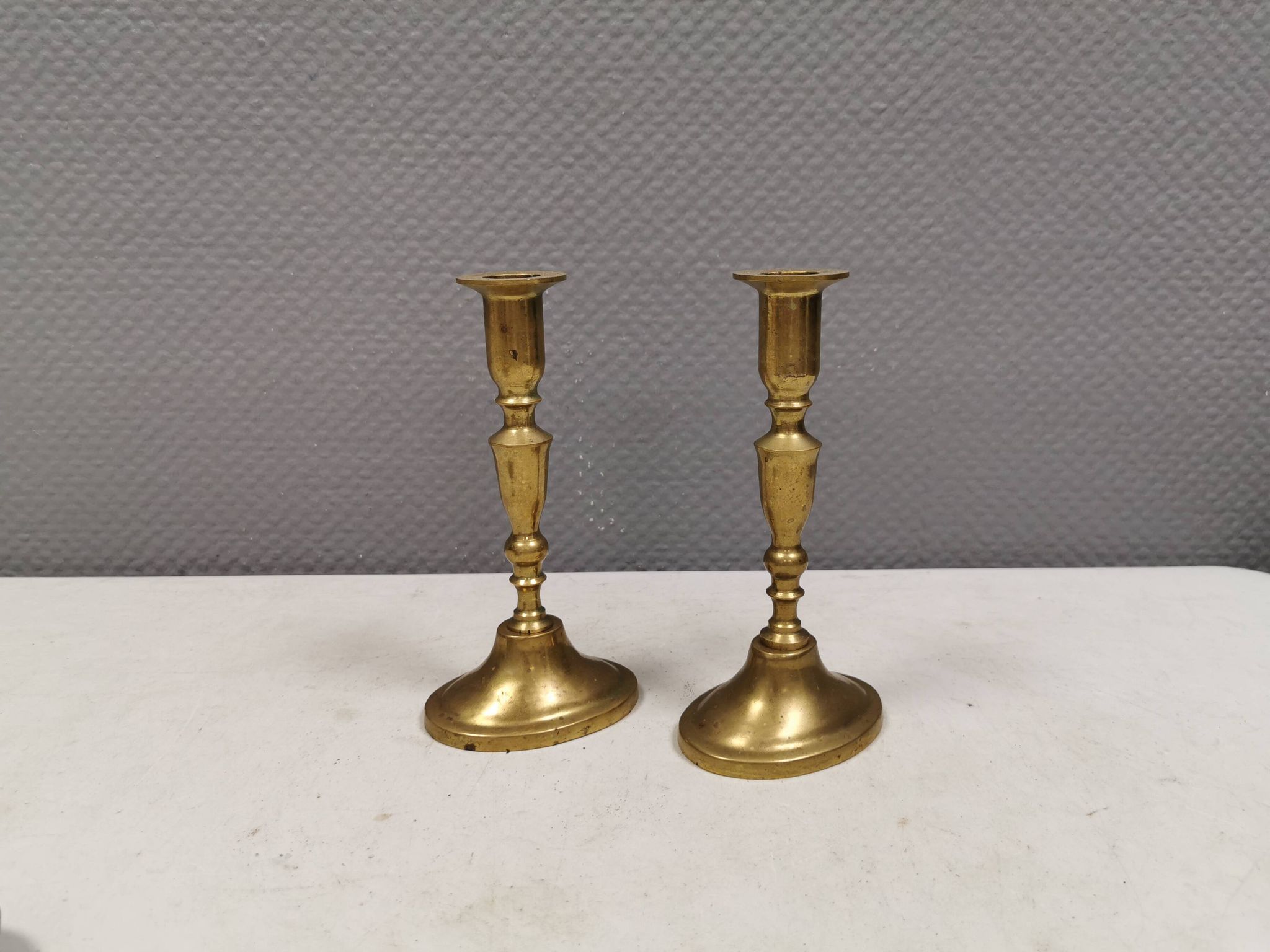A set of vintage brass candlesticks, made by MALM Denmark in the 1960-70s.