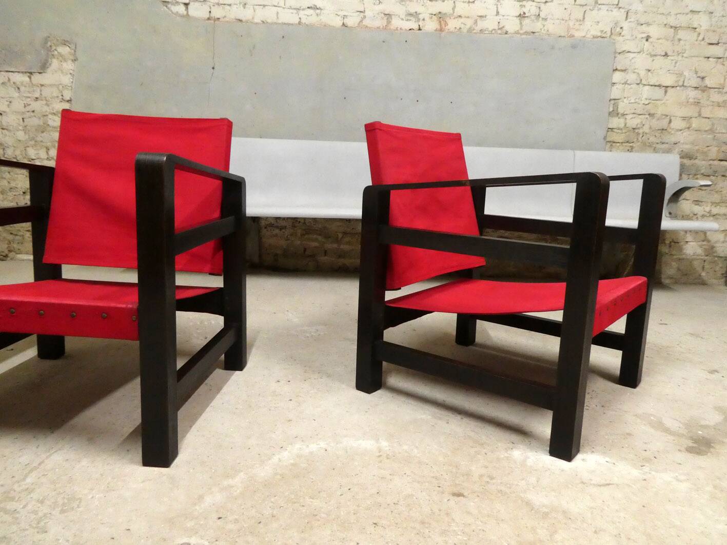 pair of oak safari armchairs, 1950