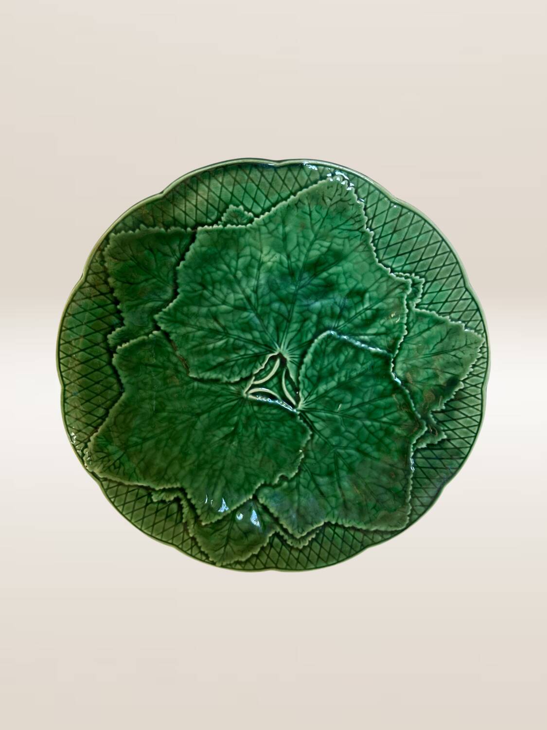 Set of 5 dessert plates in barbotine, vine leaf model Gien