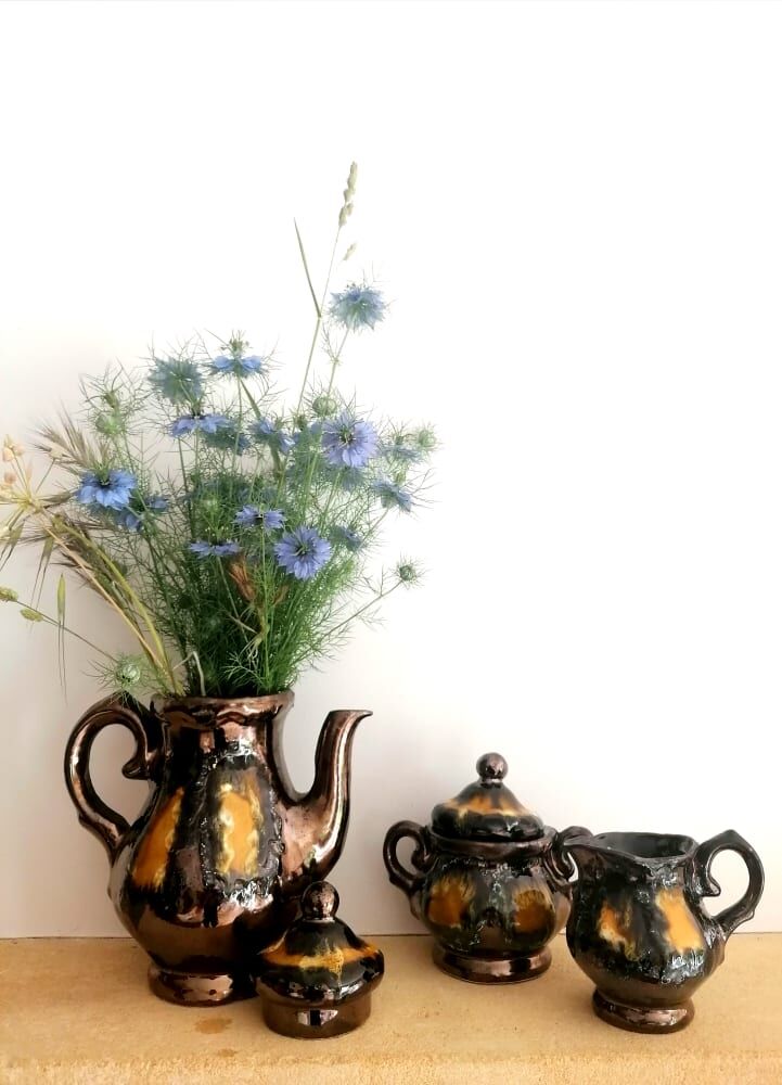 Vallauris tea set in iridescent ceramic 1960