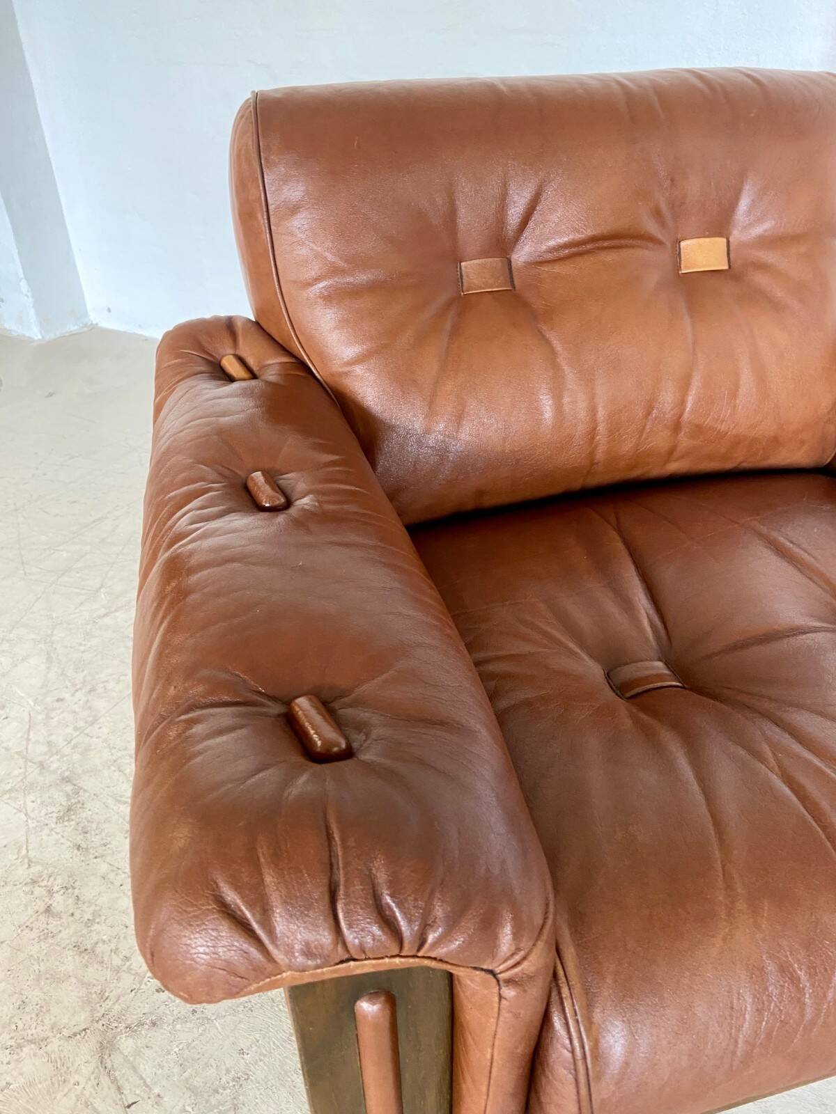 Mid-century vintage Scandinavian leather lounge chair in cognac brown leather