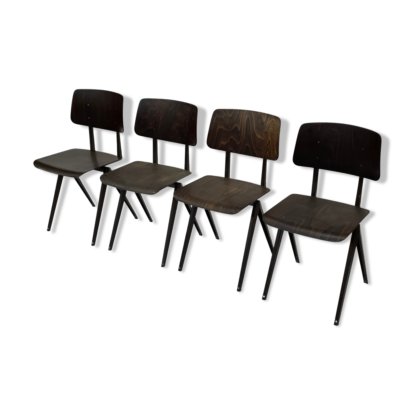 Lot de 4 chaises d’école vintage Galvanitas S16 Pays-Bas
