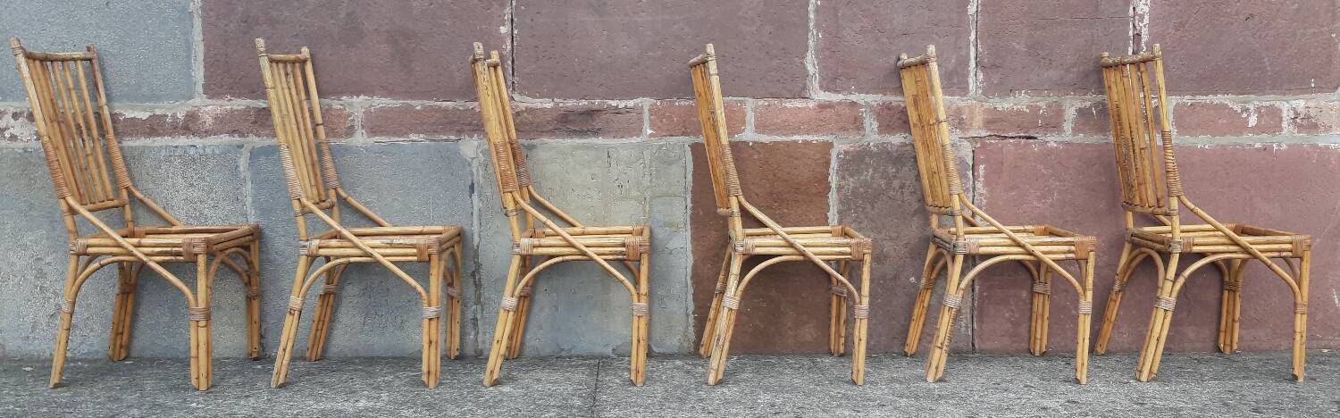 Table and 6 chairs made of bamboo and rattan