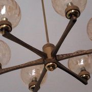 Angelo Brotto gold-plated brass chandelier with 6 globes, Italy 1960s