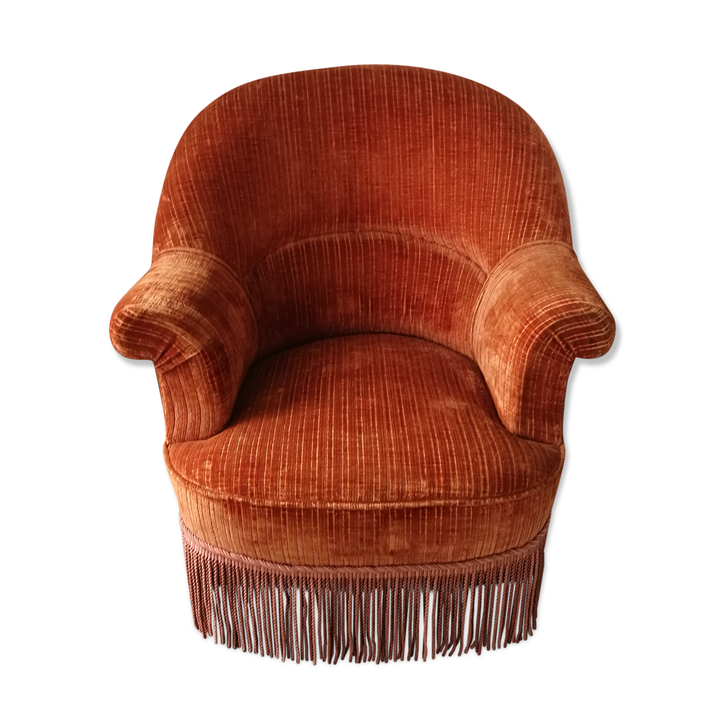 Orange velvet toad armchair