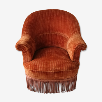 Fauteuil crapaud en velours orangé