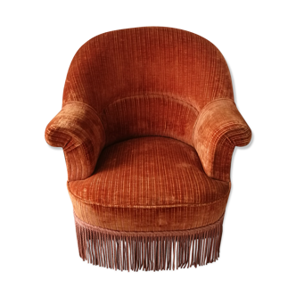 Fauteuil crapaud en velours orangé