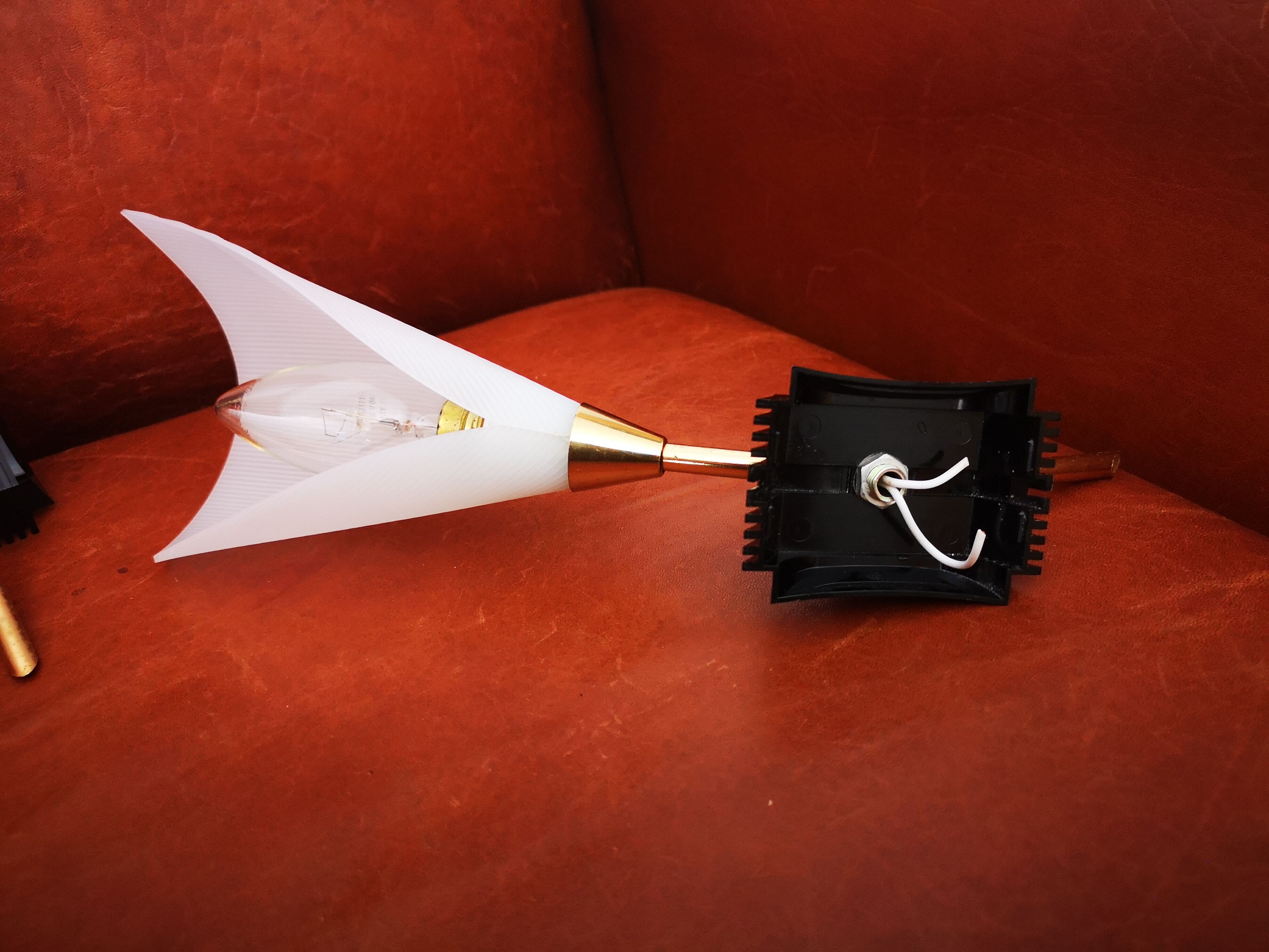 Pair of vintage 50s brass and fluted plexiglass sconces