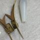 Pair of wall lights in brass, wood and opaline glass, 1950s/60s