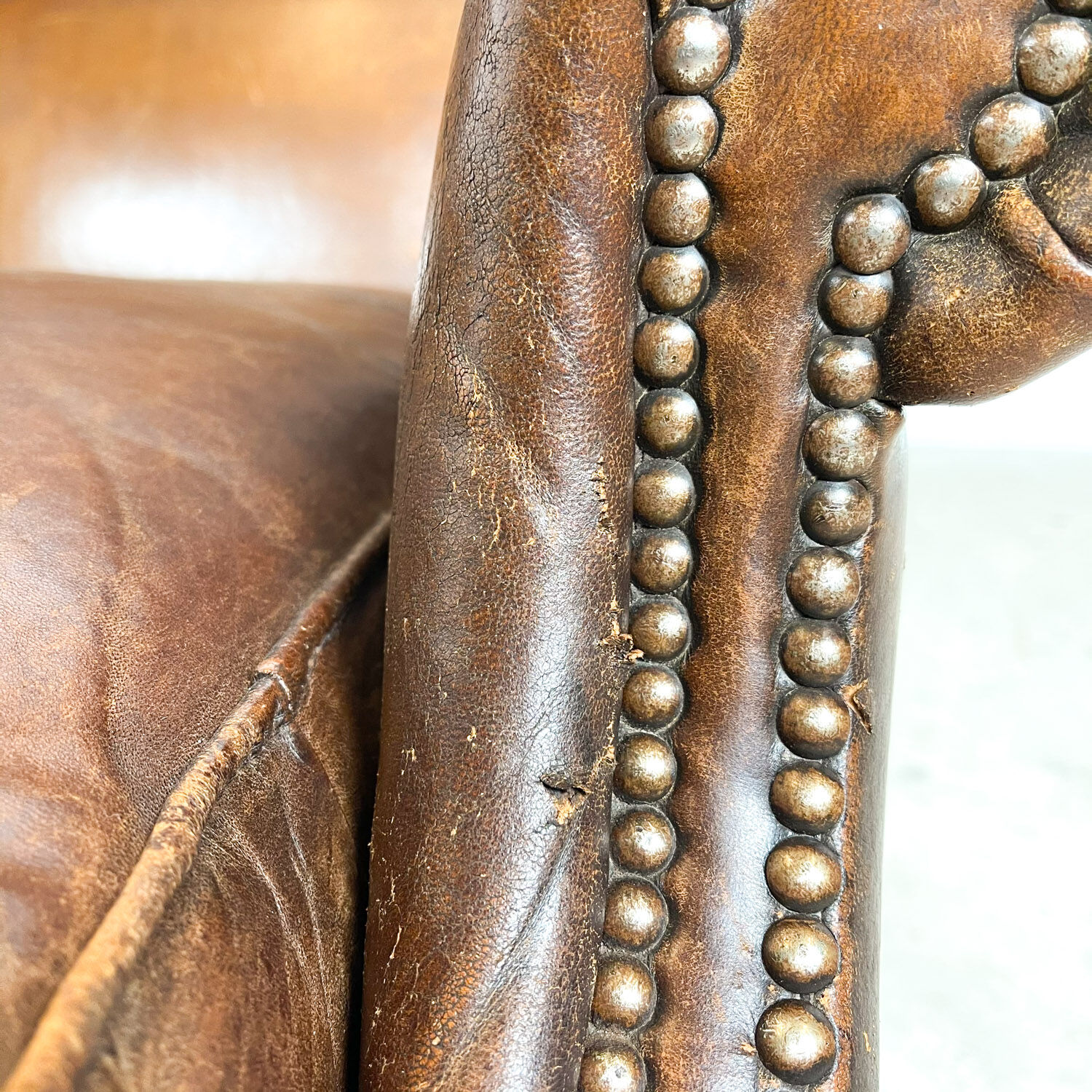 Dark brown sheep leather wingback armchair vintage
