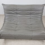 Michel Ducaroy's 2-seater mouse grey leather sofa for Ligne Roset