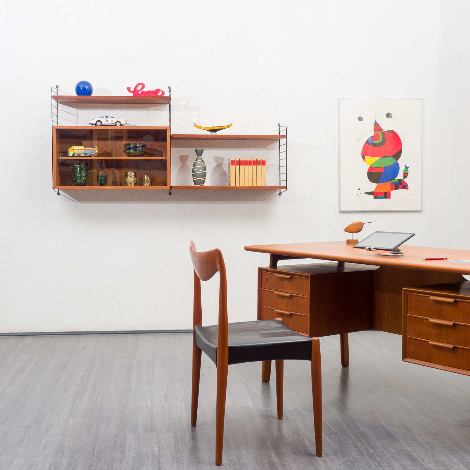 Shelf String, teak, with showcase, vintage