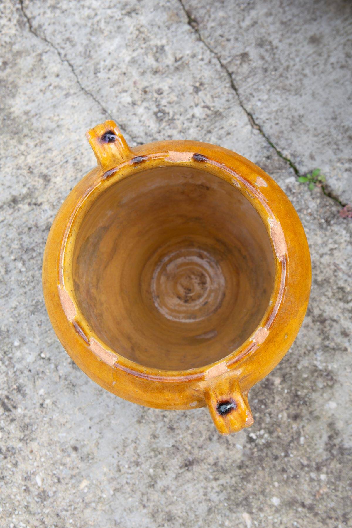 Antique yellow enamel confit pot from the 19th century