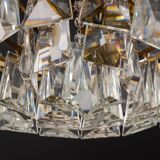 Large chandelier in gilded brass and crystal, by Palwa, Germany, 1970s.