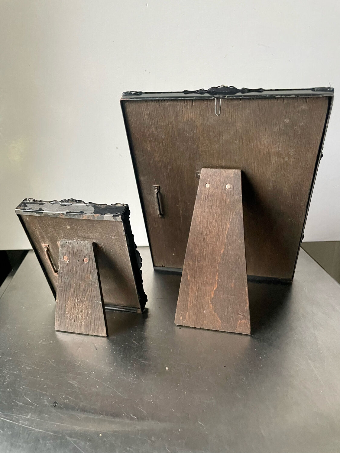 Pair of English Antique Metal Picture Frames in 2 different sizes