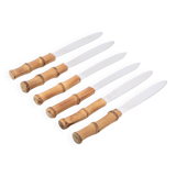 Six stainless steel knives with bamboo handles