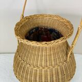 Large wicker basket with vintage handle
