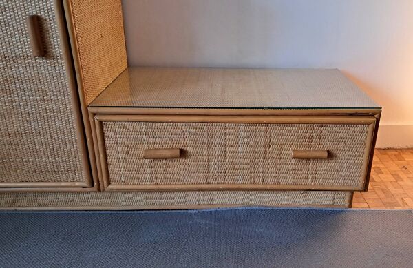 Commode en rotin Vintage 1960/70.