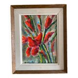 Painting on panel bouquet of irises.