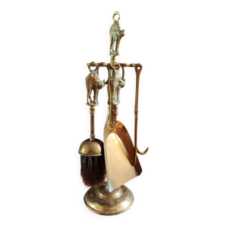 Nécessaire de cheminée vintage en laiton à décor de chats