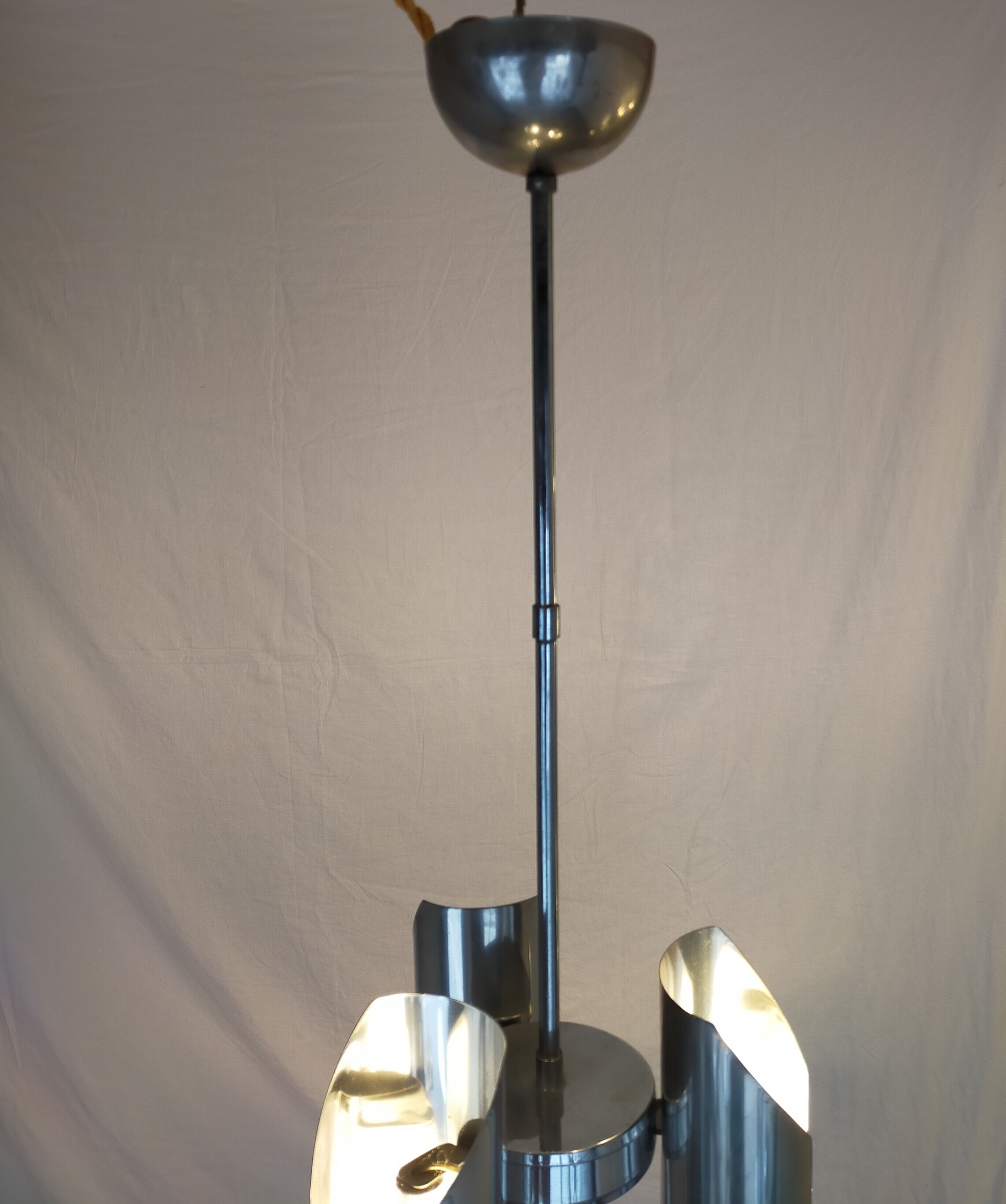 Chrome metal pendant lamp from the 1970s