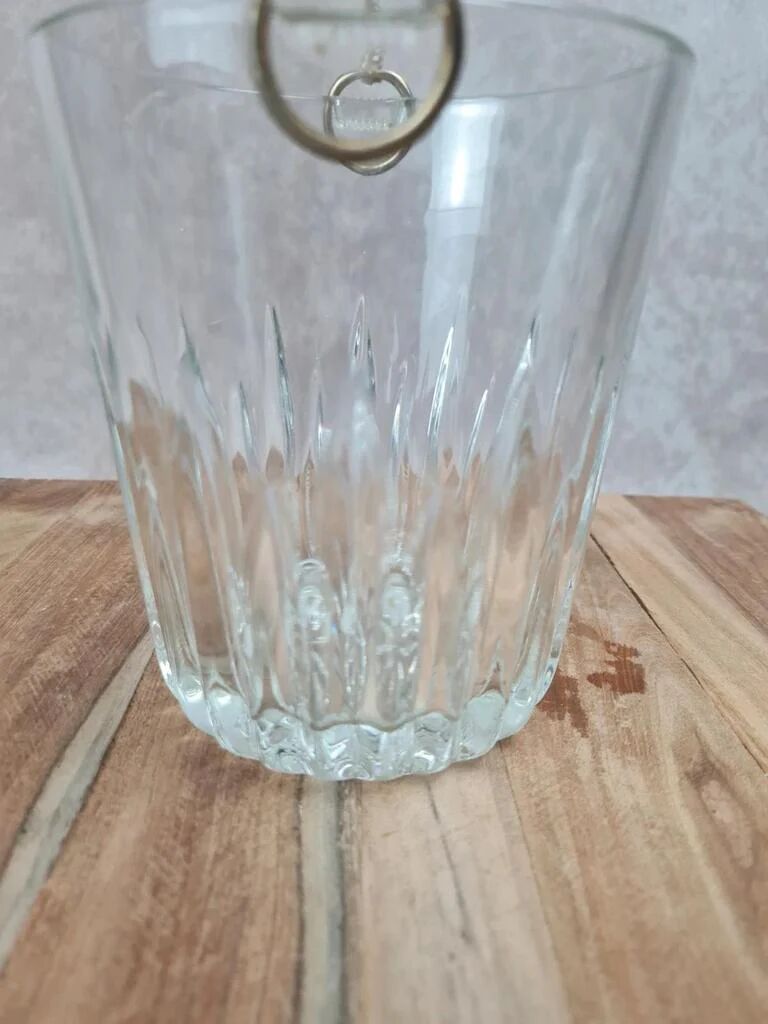 Vintage glass ice bucket with golden handle