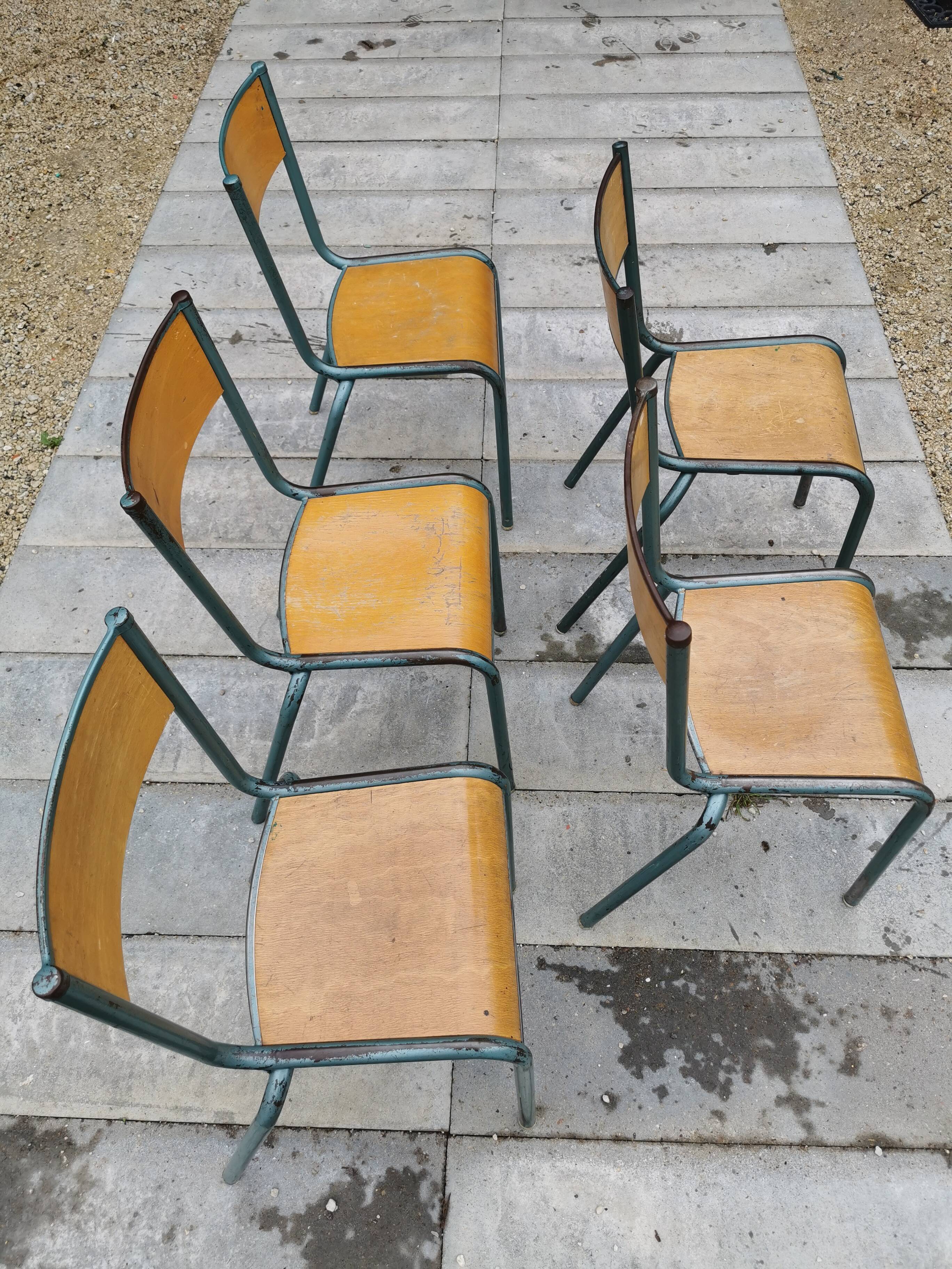 Lot five vintage school chairs