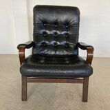 Vintage mid-century Scandinavian black leather lounge chair 1970s