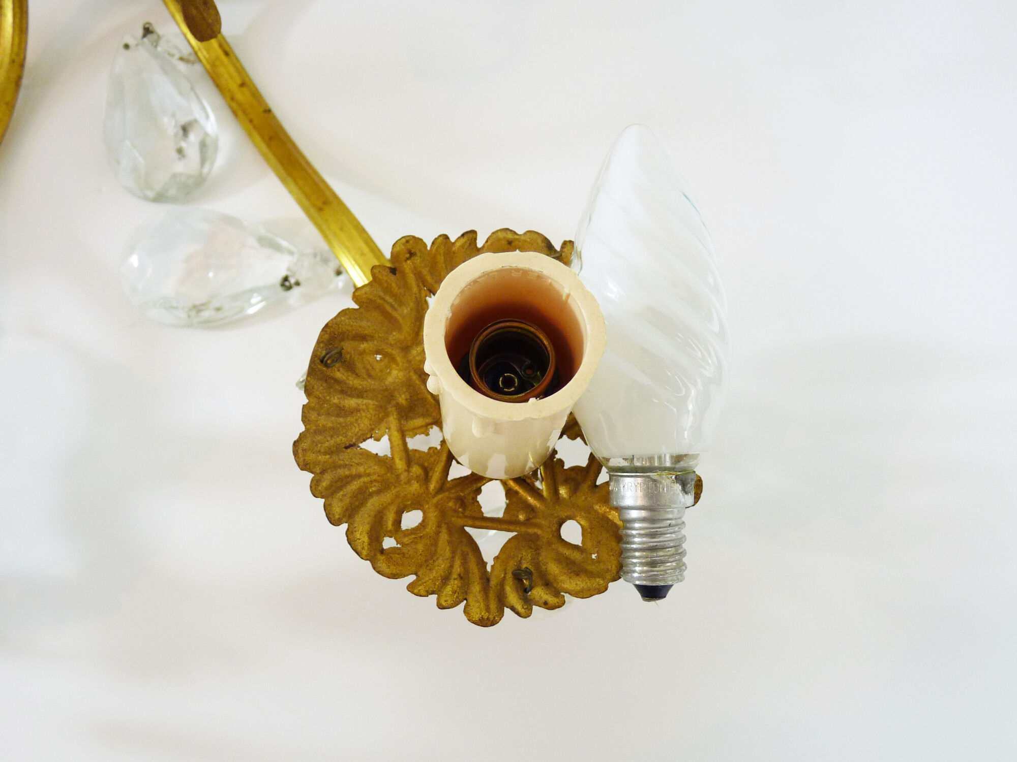 Old 8-branch brass chandelier and glass stamps