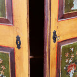 Restored Biedermeier Wardrobe, Spruce, Preserved Original Paintings, Czechia, 1800s