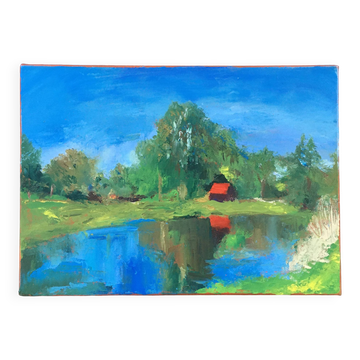 Painting The Red House by the Lake